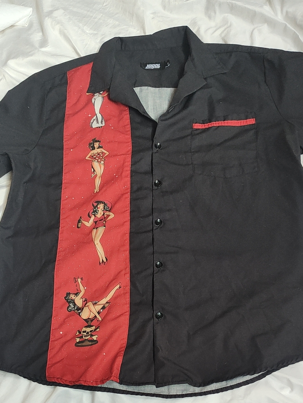 Jogal Black & Red Pin-Up Panel Short-Sleeve Shirt